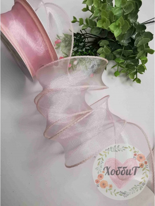 Лента органза с декоративным швом 4см. (розовый), метр